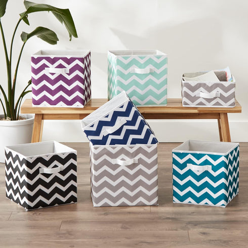 DII Non Woven Polyester Storage Bin, Chevron Aqua, Small Set of 2