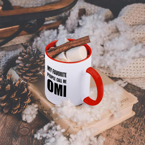 3dRose "My Favorite People Call Me Omi" Fun Black Text Design Ceramic Mug, Black/Red, 11 oz