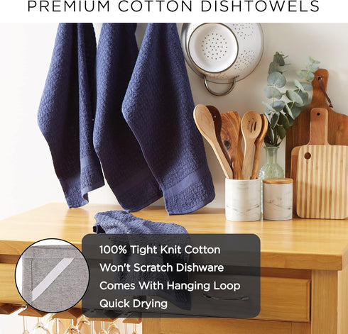 DII Basic Terry Collection Windowpane Dishtowel Set, 16x26, Dark Green, 4 Piece