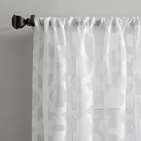 No. 918 Yvette Trellis Jacquard Sheer Curtain Panel, 52" x 84", White
