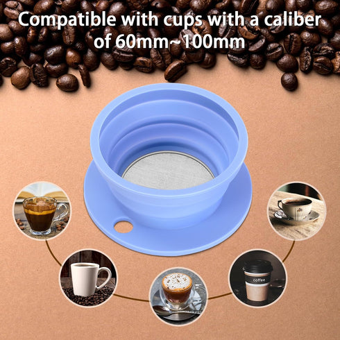 2-Packs Paperless Collapsible Travel Pour Over Coffee Dripper Kit, Reusable Coffee Strainer for Camping, Blue+Green