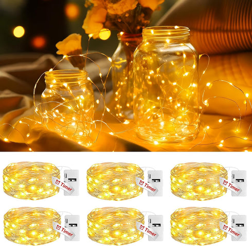 litogo 6 Pack Yellow Fairy Lights Battery Operated with Timer, 20 LED