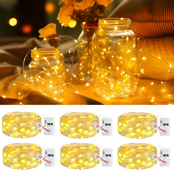 litogo 6 Pack Yellow Fairy Lights Battery Operated with Timer, 20 LED