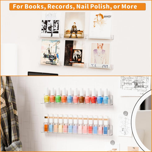 15" Shelf,Pack 6 Cq acrylic Invisible Clear Floating Bookshelf - Hanging Wall Mounted Display Shelf for Kids Room
