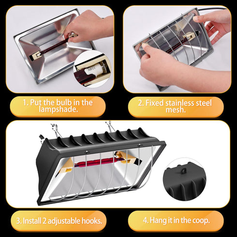 250W Heat Lamp for Chickens, Chicken Heat Lamp, Brooder Heater for Chicks, Hanging Light Heated Adjustable Temp