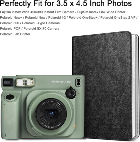 Fintie Photo Album for 3.5x4.25 Inch Polaroid Films - 64 Pockets, Vintage Black, Compatible With Fujifilm Instax