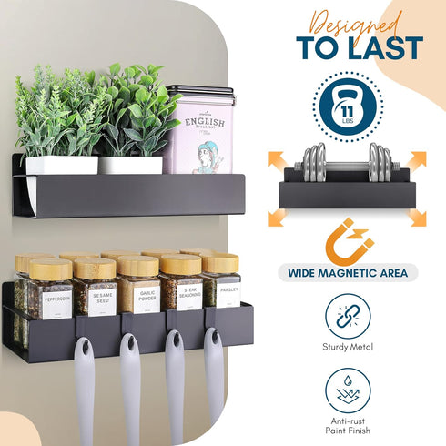 Magnetic Shelf, Magnetic Spice Rack for Refrigerator, Magnetic Shelf for Fridge, Magnetic Shelves for Side of Refrigerator, Storage for Apartment, Tiny Home, Tiny House Kitchen & Fridge 2-Pack by Como LA