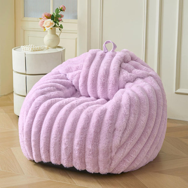 MEGO Kids Fluffy Faux Rabbit Fur Bean Bag Chair Cover(No Filler), Light