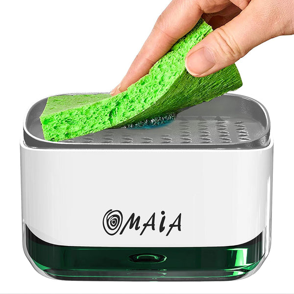 OMAIA 2-in-1 Dish Soap Dispenser with Sponge Holder - Smart Kitchen Organizer for Sink Countertop