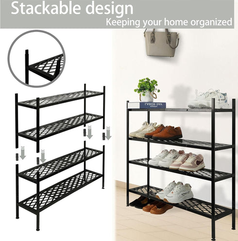 45.6" 2-Tier Closet, Shoe Rack, Expandable Shoes Storage Metal Shoe Shelf Stand Stackable Boot Organizer for Entryway