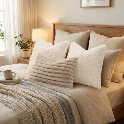 Pack 2 18x18 Inch, decorUhome of Throw Pillow Covers Faux Fur Decorative Sherpa Pillow Covers Fuzzy Accent Soft