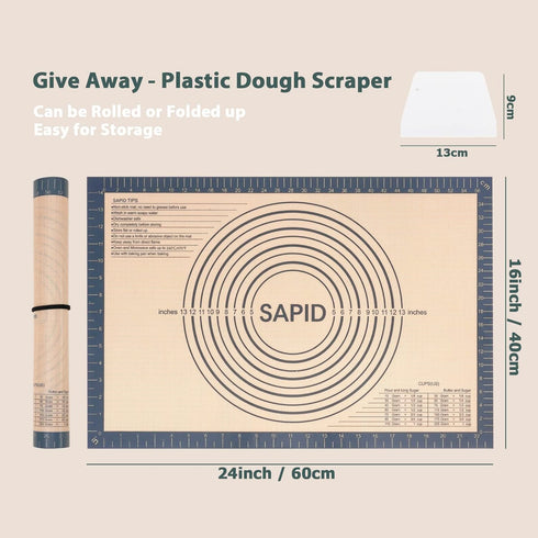 Non Slip Silicone Pastry Mat Large with Measurements for Dough Rolling, Cookies, Bread, 16" x 24", Gray