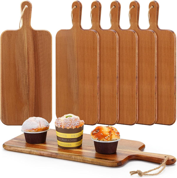 6 Pack Acacia Wood Cutting Board with Handle Wooden Kitchen Chopping Boards