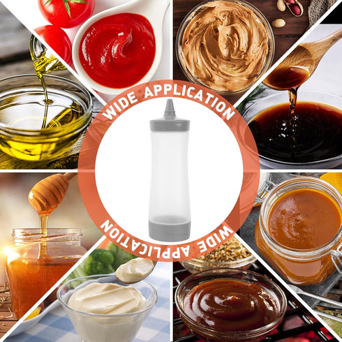 3 Pack 12 oz UPKOCH Inverted Condiment Squeeze Bottles, Upside Down Plastic Sauce Dispenser with Caps, Container
