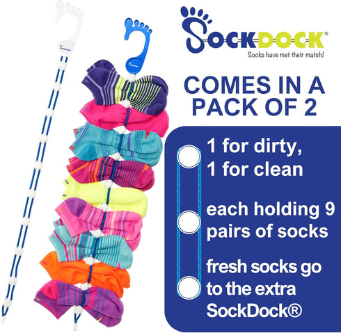 Sock Laundry Solution for Washing, Drying & Storing Socks in Pairs, 2-Pack (Dark Blue)
