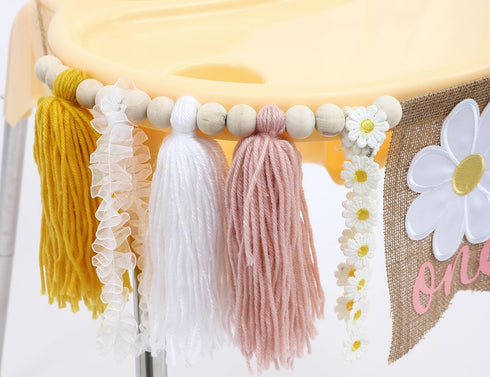 1st Daisy Garland Highchair Banner - Birthday Party Decorations,Girl Birthday Decor Cake Smash,Tassel Daisy One High