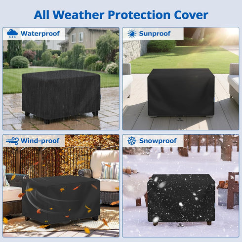 34W 24D 17H, SunPatio Outdoor Ottoman Cover, Waterproof Rectangle Coffee Table Cover, Patio Furniture Covers Side Table