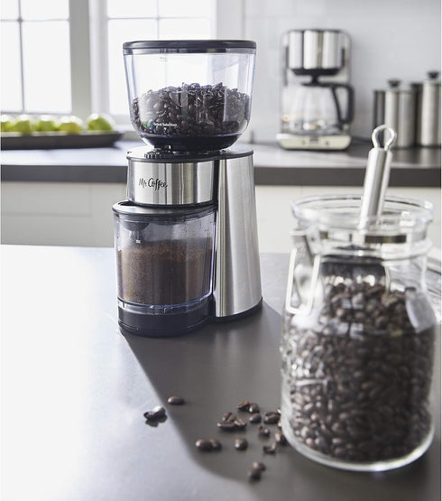 18 Mr. Coffee Automatic Burr Mill Coffee Grinder with Custom Grinders Silver