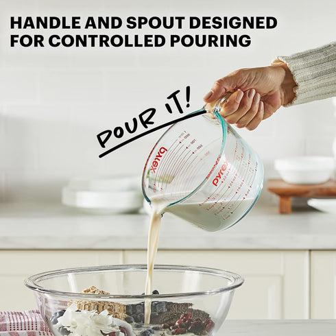 Pyrex 4-Cup Glass Measuring Cup - Essential Kitchen Tool for Baking and Cooking, Dishwasher & Microwave Safe
