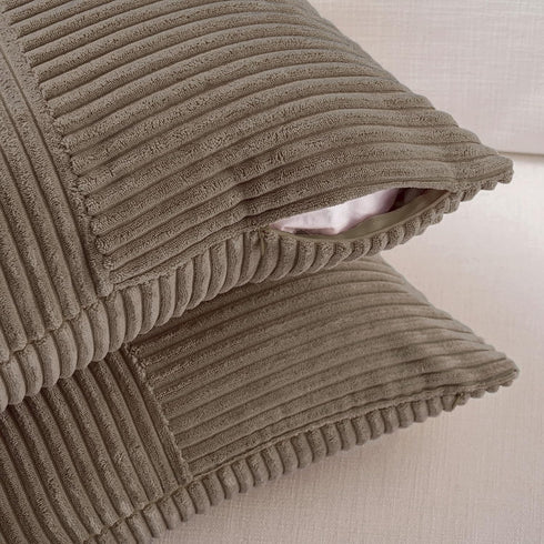 Fancy Homi Set 2, 24x12 Inch of Light Brown Patchwork Corduroy Decorative Soft Striped Modern Accent Cushion Case