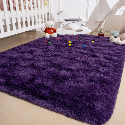 4x6 Przemy Dark Purple Area Rug for Bedroom, Feet Fluffy Shaggy Rugs for Living Room, Super Soft Fuzzy Carpet Rug