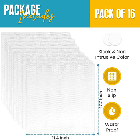 Refrigerator Liners for Shelves (16 Pack) by Linda’s Essentials | Easy to Clean Fridge Liner with Spill Protection Refrigerator Shelf Liners & Drawer Liner | NonSlip BPA-Free Refrigerator Mats (Clear) by Linda's Essentials