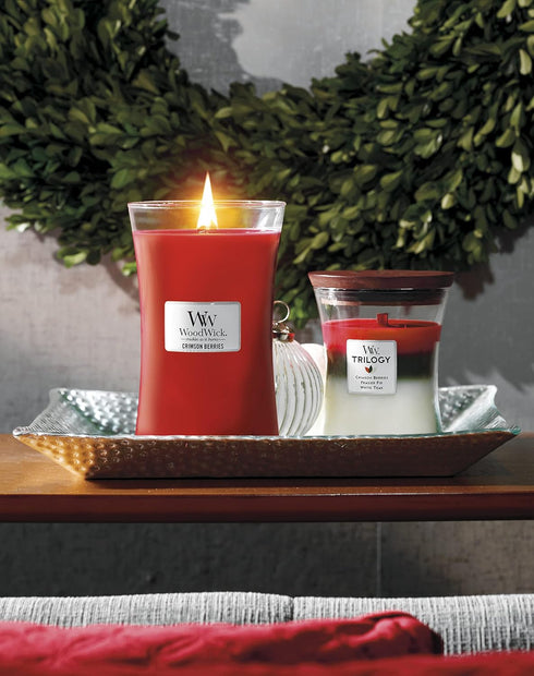 WoodWick Large Hourglass Candle, Crimson Berries - Premium Soy Blend Wax, Made in USA