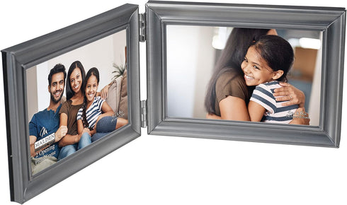 Malden International Designs Concourse Pewter Metal Picture Frame, Double Horizontal, 2-4x6, Silver