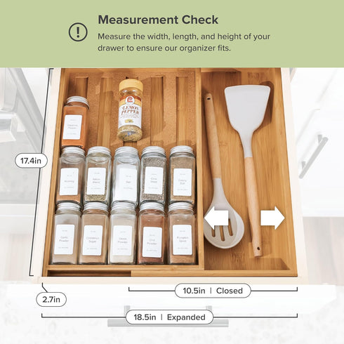 15 100% KitchenEdge Spice Drawer Organizer with Expandable Storage. Holds up to Spice Jars (Not Included), Non-Slip