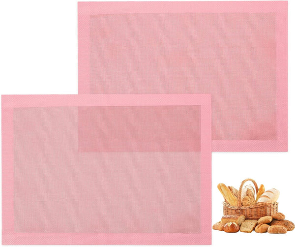 Perforated Baking Mats, 2 PCS Pink Eclair Silicone Mat for Half Sheet, Non-Stick Oven Liners for Cookies and Pastry