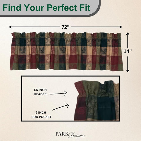 Park Designs Farmhouse Kitchen Valances, Plaid Pine Cone, 72"x14" | Fall Decor Window Curtain