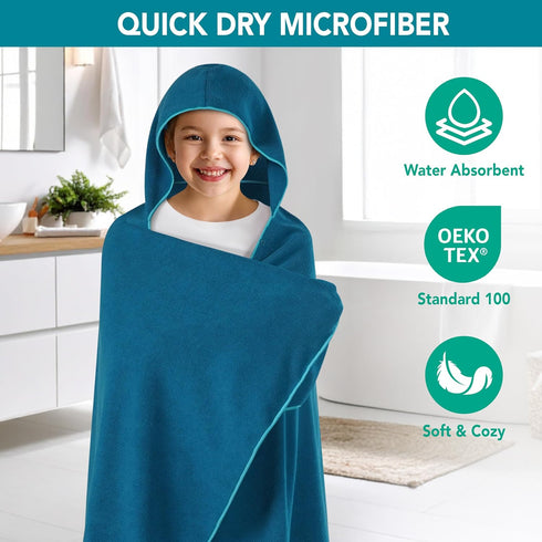 30x60 inch, 3-9 SUN CUBE Kids Hooded Towel, Absorbent Quick Dry Beach Bath Towel, Swim Surf Poncho Wrap Shower, Pool