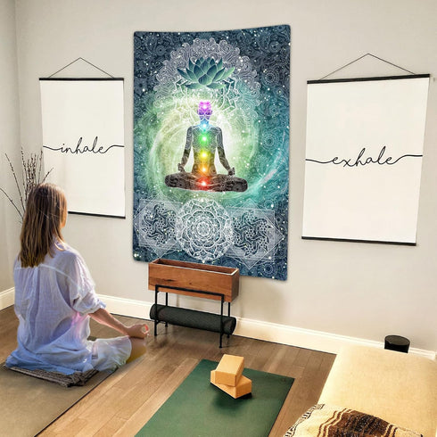 Yoga Decor Tapestry, Meditation Vertical Tapestry Wall Hanging for Bedroom, Lotus Tapestries Poster Beach Blanket (40W