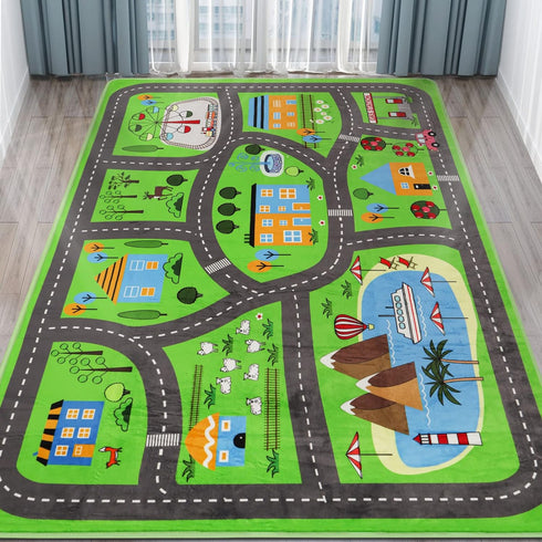 78.7"X 59", 78.7X 59 INCH) Kids Car Playmat Kids Rug for Playroom Car Mat Town City Road Traffic Rugs, Play Mat