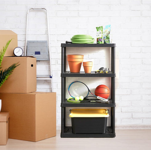 Gracious Living 4 Shelf Fixed Height Solid Light Duty Storage Unit, 12 x 24 x 48" for Home, Garage, Black