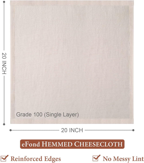 Cheese Cloths, 12 PCS Precut 20x20 Inch, Grade 100 Hemmed Cheesecloth for Straining Cooking, Fine Mesh Cloth Strainer Reusable, 100% Unbleached Cotton Muslin Cloth for Juicing Baking Cheese Making by eFond