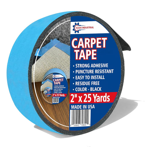 Carpet Tape, Double Sided Rug Tape, Secure Rugs to Floors, Removable, No Damage, Black, 2" x 25 Yard