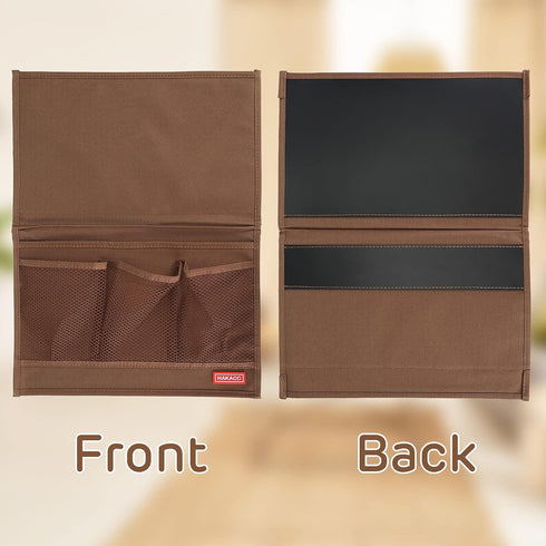 HAKACC Bedside Organizer with Hanging Pocket, Remote Holder for Bed Accessories, Brown