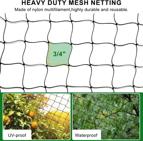 25'x50' 3/4" BSTPCOO Bird Net Bird Netting for Chicken Coop Roof, Nylon Mesh Poultry Netting Garden Nettings for Fruits
