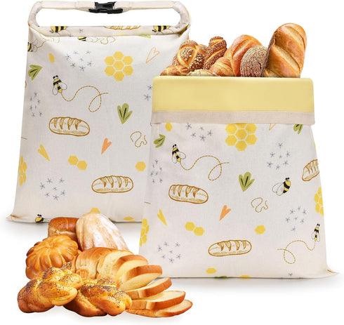 RYJNM Beeswax Bread Bags for Sourdough, 2 Pack Reusable Bees Wax Bread Bag