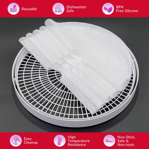 GUCUJI Pack of 5 Premium Non-Stick Round Silicone Dehydrator Sheets for Fruit Dryer Mesh