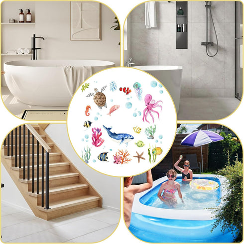 6 PRATIQUE Non Slip Bathtub Stickers, Pages Sea Organism Adhesive Kids Anti Slip Decal Threads for Shower Floor