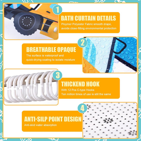 6 Set Sets 2 12 Nuanchu Pcs Construction Shower Curtain with Rug Bathroom with Shower Curtain Bath Mat U Shaped Mat