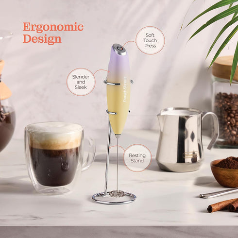 Powerful Handheld Milk Frother, Mini Battery Operated Milk Foamer with Stainless Steel Drink Mixer and Frother Stand
