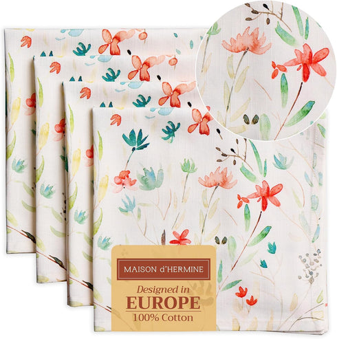 Maison d' Hermine Cloth Napkins Set of 4, 100% Cotton, Reusable Square Napkins for Dinner, Party, Wedding