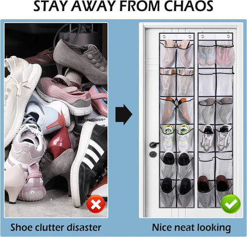 MISSLO Over The Door Shoe Organizer, 12 Large Mesh Pockets, Hanging Narrow Closet Door, White, 2 Pack