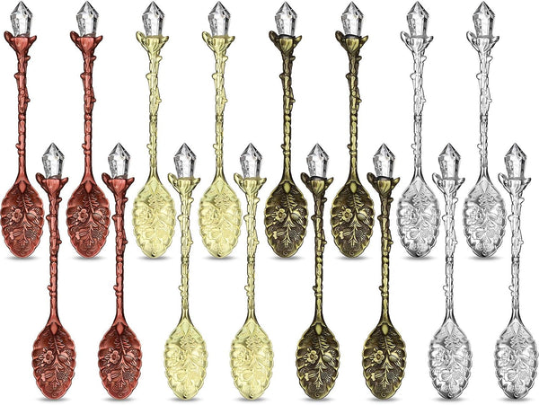 Honoson Retro Crystal Spoon, Vintage Carved Crystal Alloy Spoon for Cafe Tableware (16 Pieces)