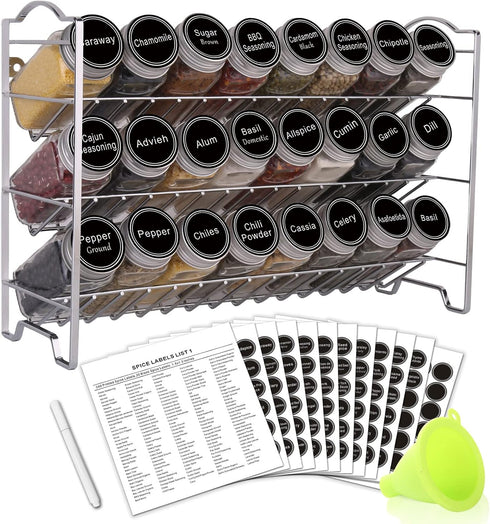 SWOMMOLY Spice Rack Organizer with 24 Empty Glass Spice Jars, 396 Spice
