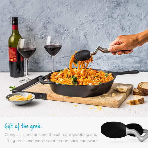 Dreamfarm Clongs Grippy Silicone & Stainless Steel Kitchen Tongs, 9" Black