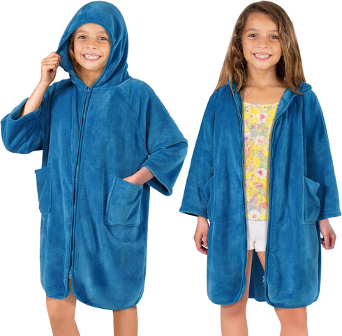 SUN CUBE Hooded Towel Robe for Kids, Zip Up Swim Parka Beach